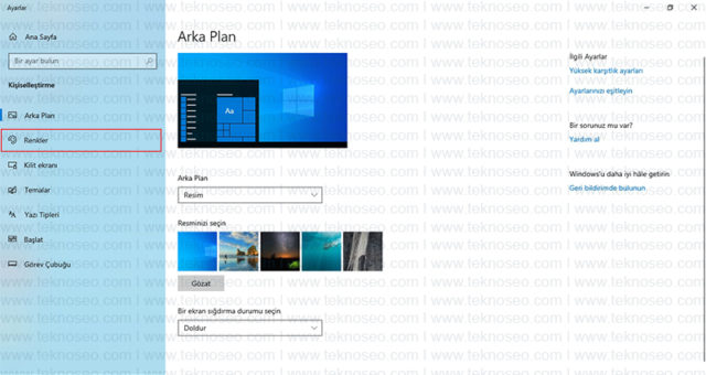 windows 10,tema,renk,kişiselleştir
