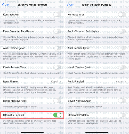iphone,otomatik parlaklık,ekran ayarları