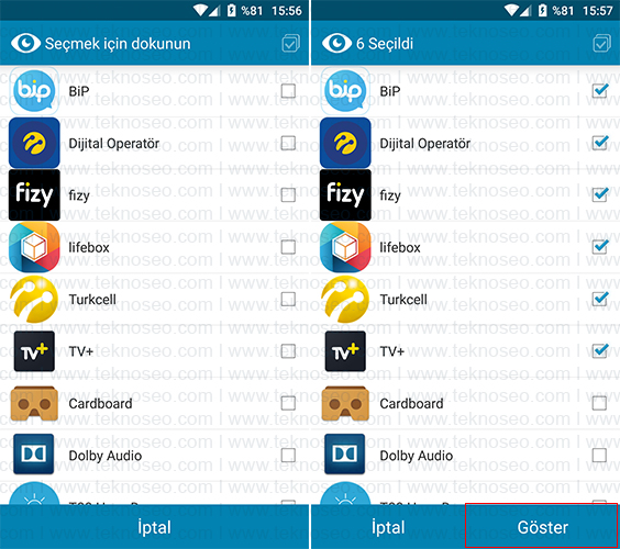 turkcell t80,gizli uygulama,göster