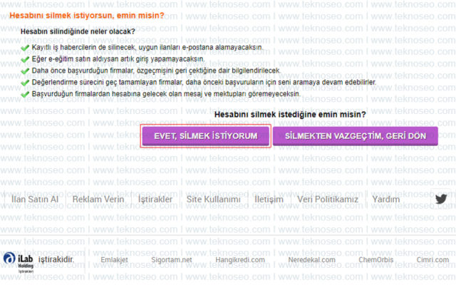 kariyer.net,kalıcı hesap silme,delete account,hesap silme linki