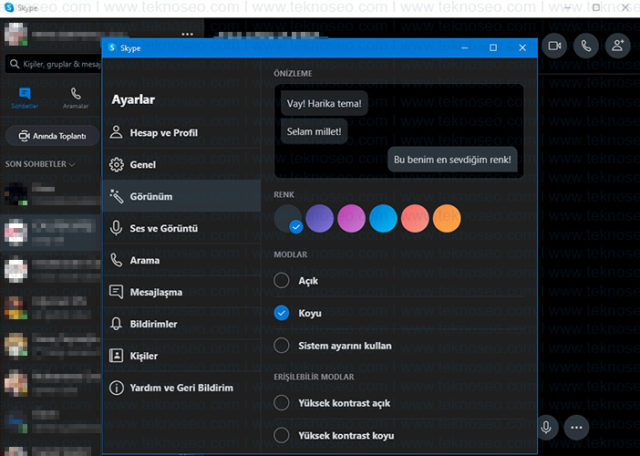 skype,karanlık mod,dark mode